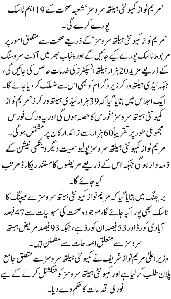Punjab Launches CM Community Health Inspector Program to Enhance Medical Facilities