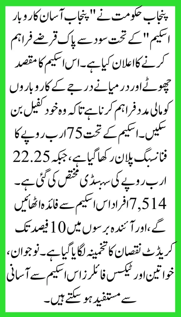 Punjab Asaan Karobar card’ New Easy Loan Scheme Announced for Small Businesses